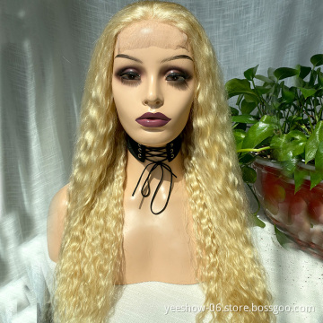 100% Virgin Blonde 613 Russian Hair Curly Front Lace Wig  Hd Transparent Film Thin Swiss Lace Wholesale Full Lace Wigs Vendors
